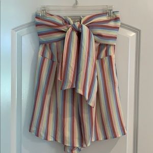 Rainbow striped strapless romper